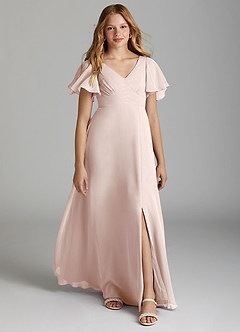 Azazie Kimber Junior Rose Petal A-Line Pleated Chiffon Dress image1