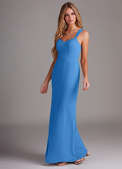 Azazie Denice Vestidos de damas de honor Vestido de Azul Grisaceo de Gasa de Recto con Plisado image3