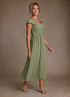 Azazie Mirta Vente finale Robe Trapèze en Blumen-Burnout Plissée Pistache image3