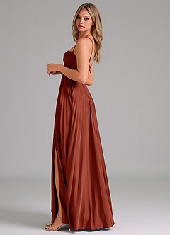 Azazie Akiko Bridesmaid Dresses Terracotta A-Line Sweetheart Neckline Stretch Satin Dress image7