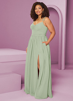 Barbie ♥ Azazie Jurken voor bruidsmeisjes Jurk van Chiffon met A-Lijn Geplooid Stoffige Salie image3
