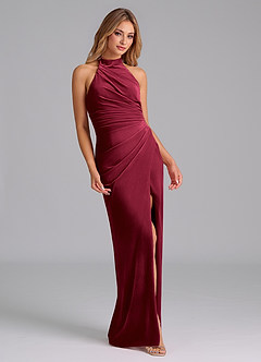 Azazie Jemma Robes de demoiselle d'honneur Robe Fourreau en velours Plissée Bourgogne image4