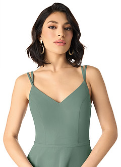 Azazie Janine Bridesmaid Dresses Eucalyptus A-Line V-Neck Chiffon Dress image3
