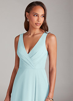 Azazie Nelly Bridesmaid Dresses Sea Glass A-Line Pleated Chiffon Dress image6