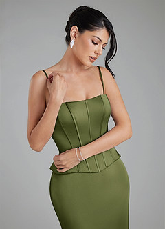 Azazie River Bridesmaid Dresses Olive Sheath Corset Stretch Satin Convertible Dress image3