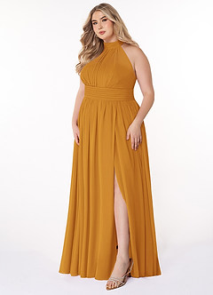 Azazie Iman Bridesmaid Dresses Butterscotch A-Line A-Line Ruched Chiffon Dress image10