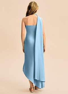 Azazie Briony Junior Etui Plissee Stretch-Satin Kleid Stahlblau image2