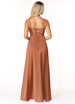 Azazie Marchella Bridesmaid Dresses Copper A-Line Corset Stretch Satin Dress image2
