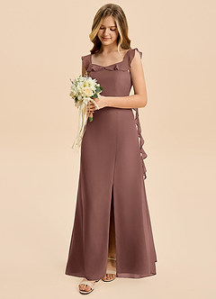 Azazie Cindy Junior Espresso A-Line Ruched Chiffon Dress image3