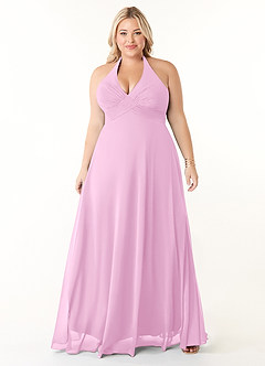 Azazie Tessie Jurken voor bruidsmeisjes Jurk van Chiffon met A-Lijn V-hals geplooid Snoep Roze image6