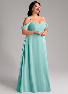 Azazie Marley Bridesmaid Dresses Aqua A-Line Off the Shoulder Chiffon Convertible Dress image15