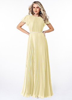 Azazie Kara 겸손한 신부 들러리 드레스 A라인 주름진 쉬폰 플로어 길이 드레스 image1