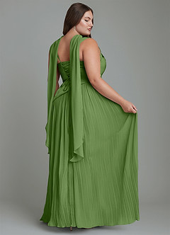 Azazie Stephanie Bridesmaid Dresses Basil A-Line Pleated Stretch Satin Dress image16