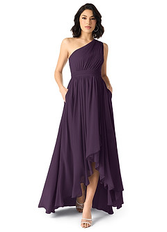 Azazie Mathilda Bridesmaid Dresses Plum A-Line One Shoulder Chiffon Dress image1