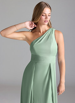 Azazie Dallas Final Sale Agave A-Line One Shoulder Mesh Dress image2