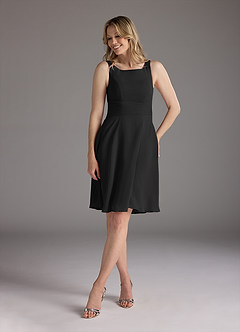 Azazie Shirley Kleider für die Brautmutter A-Linie Schaufel Gefaltet Chiffon Kleid Schwarz image5