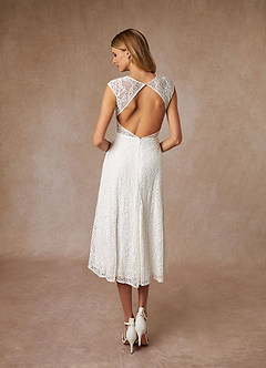 Azazie Lilly At-home Try On Dresses Diamond White A-Line Lace Dress image2