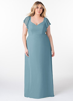 Azazie Syenna Bridesmaid Dresses Moody Blue A-Line Ruched Chiffon Dress image6