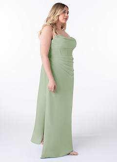 Azazie Mai Abiti da Damigella Abito Tubino in Chiffon Plissettato Verde Salvia image10