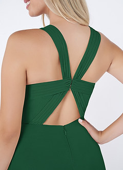Azazie Jane Final Sale Dark Green A-Line V-Neck Pleated Chiffon Dress image5