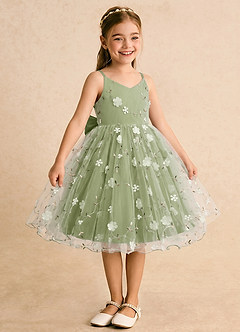 Azazie Junebug Blumenmädchenkleider Ballkleid Spaghetti Riemen Tüll Kleid Pistazie image5
