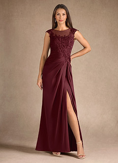 Azazie Santa Barbara Mère de la mariée Robes Robe Fourreau en Satin extensible Plissée Cabernet image5