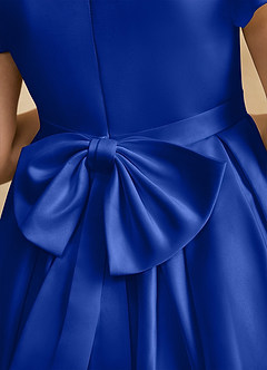 Azazie Pearl Flower Girl Dresses Royal Blue Ball-Gown Pleated Matte Satin Dress image8