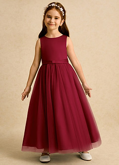 Azazie Lior Flower Girl Dresses Burgundy Ball-Gown Pleated Tulle Dress image4