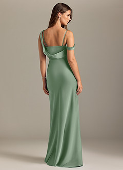 Azazie Madelyn Robes de demoiselle d'honneur Robe Sirène Convertible en Satin extensible Épaule décolletée Matcha image2