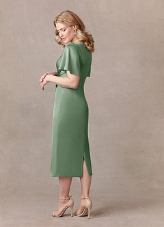 Azazie Everlyn Mother of the Bride Dresses Matcha Sheath Pleated Stretch Satin Dress image3