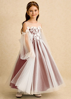 Azazie Zimi vestidos de niña de las flores Vestido de Castaño de Tul de Princesa con Escote de Corazón image6