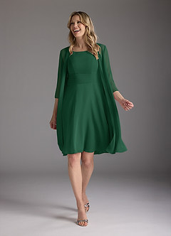Azazie Shirley vestidos de madre de la novia Vestido de Verde Oscuro de Gasa de Corte En A con Plisado Scoop image2