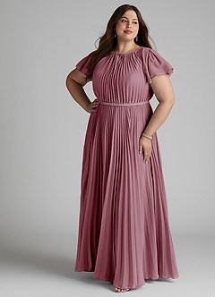 Azazie Kara Modest Bridesmaid Dresses A-Line Pleated Chiffon Floor-Length Dress image13