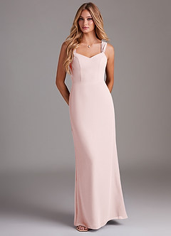 Azazie Denice Robes de demoiselle d'honneur Robe Fourreau en Mousseline de soie Plissé Rose Pâle image1