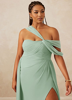 Christian Siriano Bridal for Azazie 1014 Bridesmaid Dresses Agave A-Line Off the Shoulder Chiffon Dress image15