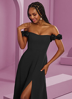 Barbie ♥ Azazie Jurken voor bruidsmeisjes Converteerbaar Jurk van Chiffon met A-Lijn Off the Shoulder Zwart image4