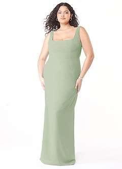 Azazie Flori Bridesmaid Dresses Dusty Sage Sheath Square Neckline Chiffon Dress image9