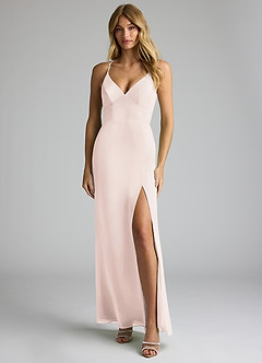 Azazie Becca Bridesmaid Dresses Rose Petal Sheath V-Neck Chiffon Dress image1