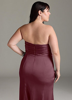 Azazie Yola Bridesmaid Dresses Sangria Sheath V-Neck Pleated Stretch Satin Convertible Dress image15