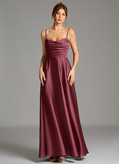 Azazie Ayla Vestidos de damas de honor Vestido Merlot de Satén Elástico de Línea A con Corsé image5
