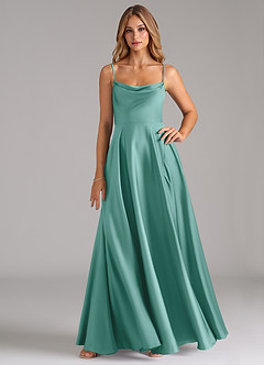 Azazie Elle Brautjungfernkleider A-Linie Plissee Stretch-Satin Kleid Aqua image1