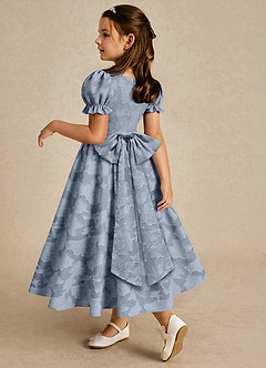 Azazie Joss vestidos de niña de las flores Vestido de Azul Polvoriento de Devorado Floral de Corte En A con Con mangas image2