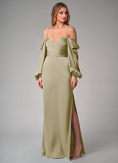 Azazie Sonata Bridesmaid Dresses Moss Green Sheath Long Sleeve Stretch Satin Convertible Dress image7