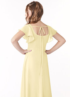 Azazie Bondi Junior Lemon Sorbet A-Line Bow Chiffon Dress image3