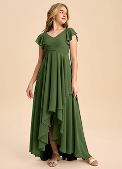 Azazie Caria Junior Olive A-Line Pleated Chiffon Dress image3