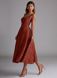 Azazie Amalie Bridesmaid Dresses Terracotta A-Line Pleated Floral Burnout Dress image4
