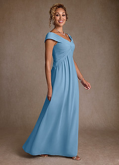 Azazie Myrtle Mother of the Bride Dresses Steel Blue A-Line Pleated Chiffon Dress image3