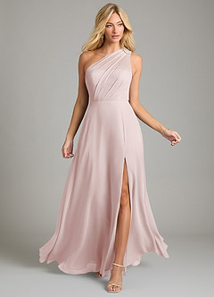 Azazie Phaedra Bridesmaid Dresses Blushing Pink A-Line One Shoulder Chiffon Dress image4