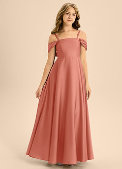 Azazie Rowena Junior Salmon Pink A-Line Bow Stretch Satin Dress image3