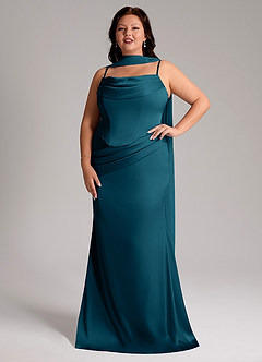 Azazie Sorrel Robes de demoiselle d'honneur Robe Sirène Convertible en Satin extensible Sans bretelle Bleu Encre image7